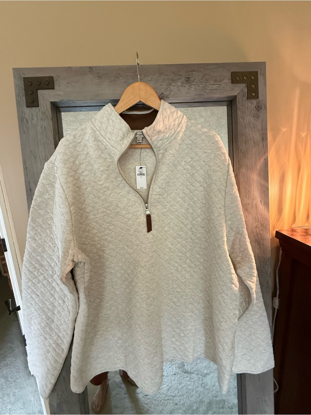 Banana Republic Quilted Cream Quarter -Zip Sweatshirt